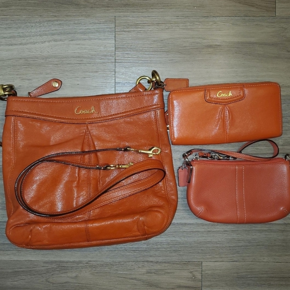 ORANGE COACH CROSSBODY PURSE & WALLET SET